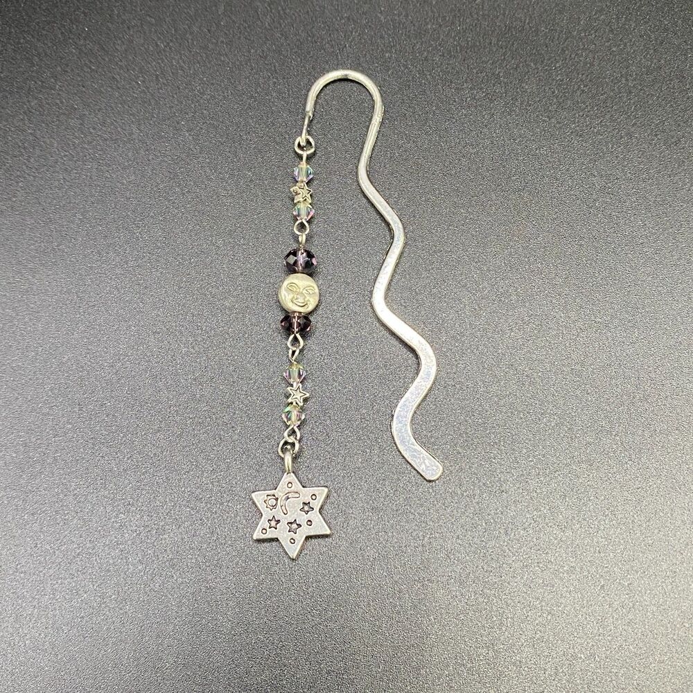 Handmade Stars & Moon with Purple & Clear AB Crystal Bead Bookmark by Neanie-Bot